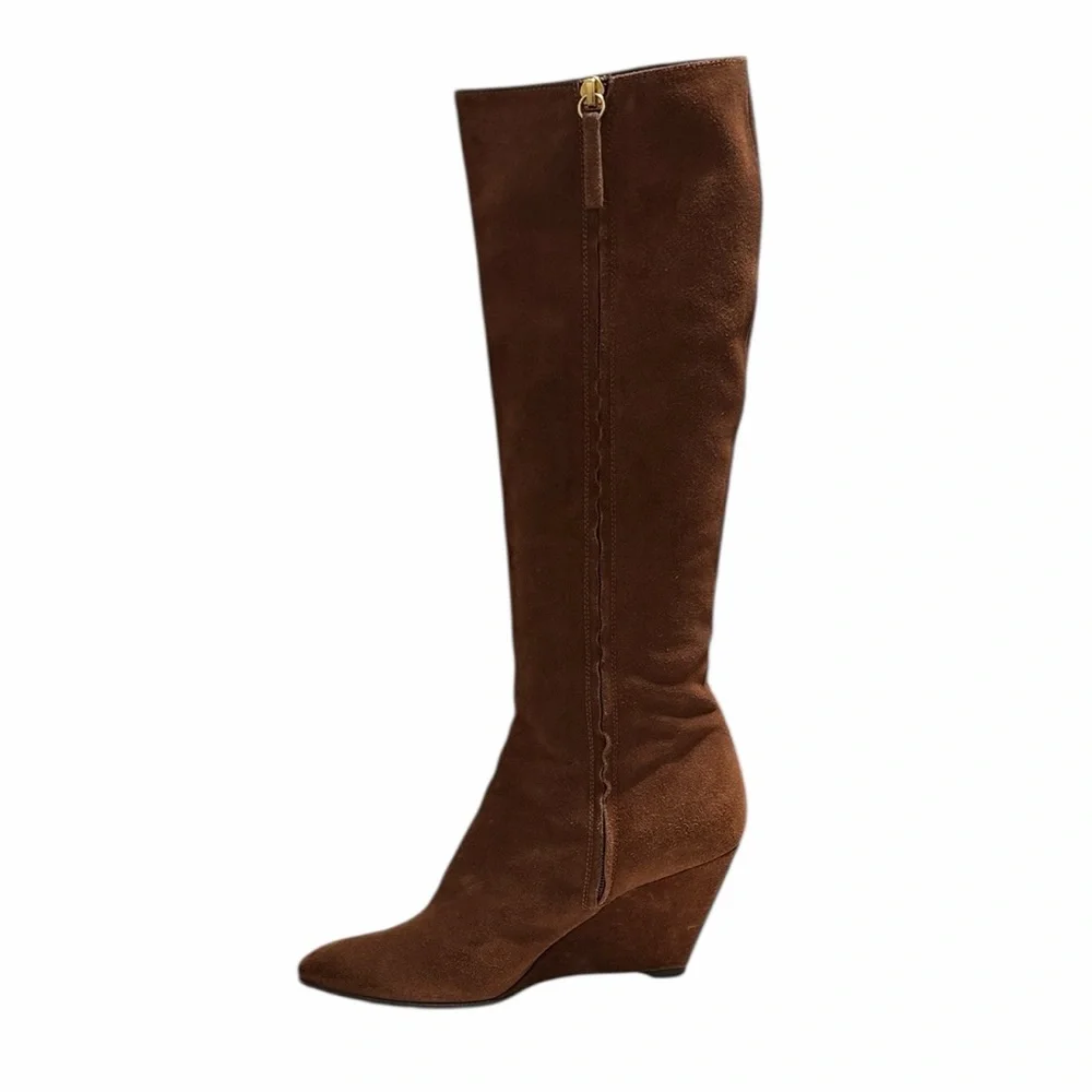 Giuseppe Zanotti Brown Suede Knee-High Wedge Boots Size 37.5